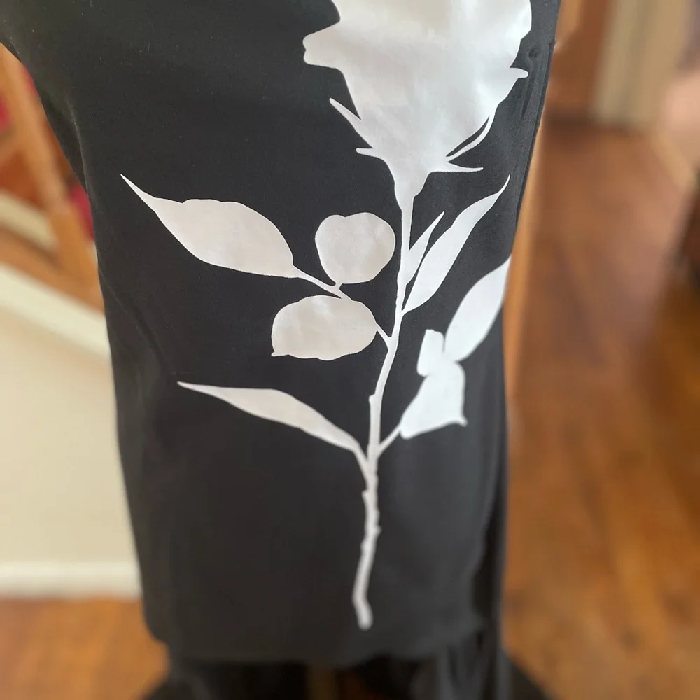 Black Mini Tube Dress with White Floral Detail & Sheer Ruffle Train - Picture 8 of 13